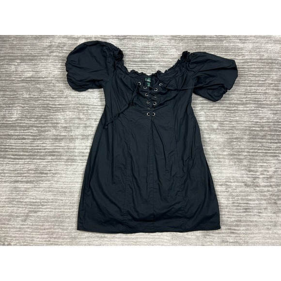 Wild Fable Dress Juniors Large Black Short Sleeve‎ Mini Short Cotton Lace Up - Picture 1 of 13